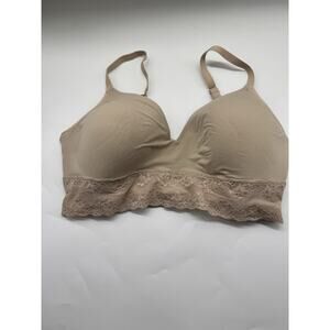 Natori Bra 32DD Wireless Lace Trim Beige Lingerie Comfort Neutral